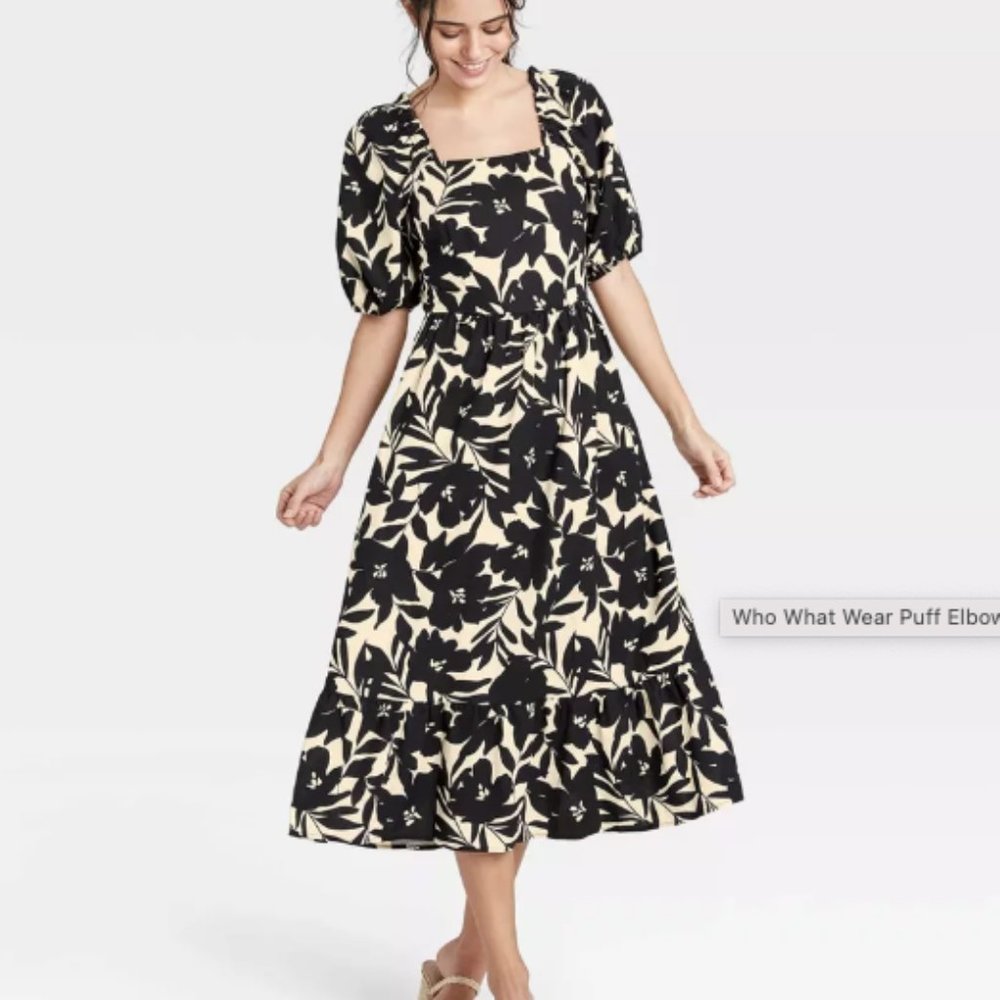 Who What Wear Puff Elbow Sleeve Open Back Dress, Size XS
